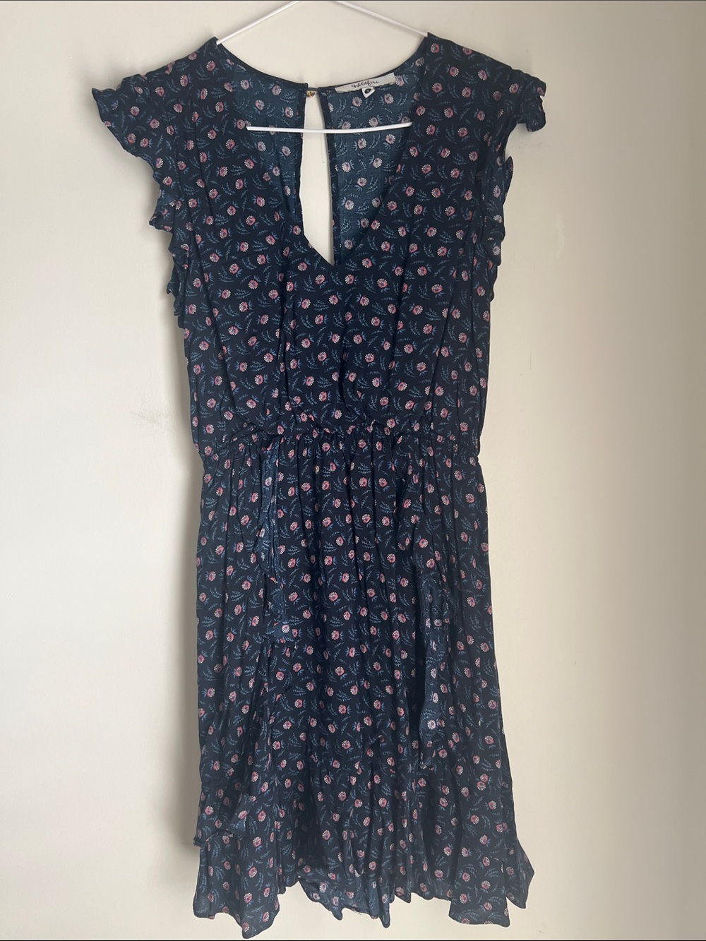Wildfire ruffle floral print ladies dress with open back
